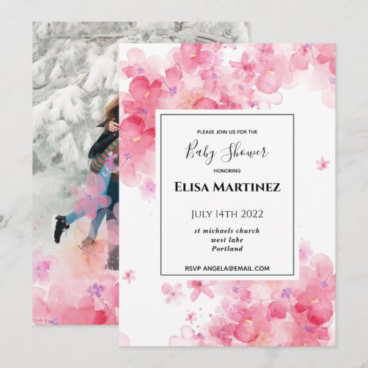 budget bruiloft roze floral photobaby shower save the date (Voorkant / Achterkant)