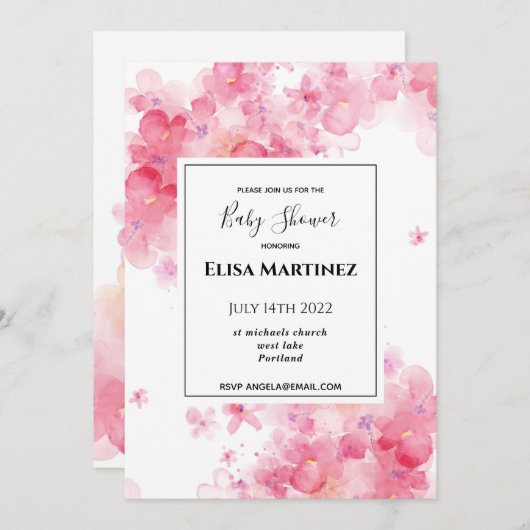 budget bruiloft roze floral romantic baby shower save the date (Voorkant / Achterkant)