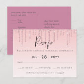 Budget Bruiloft RSVP Glitter Roze Briefkaart (Voorkant / Achterkant)