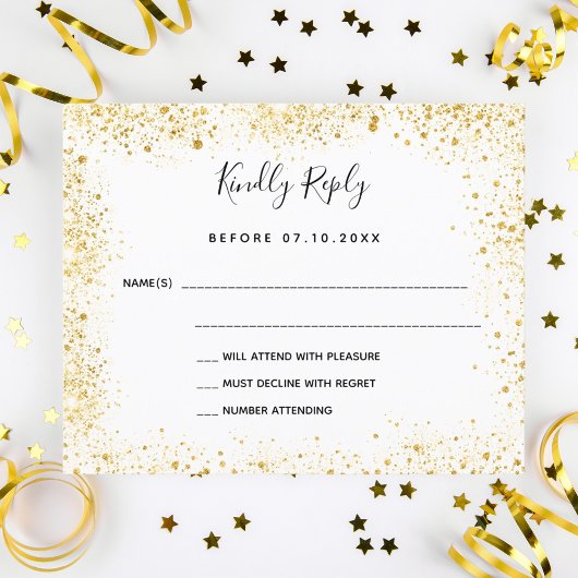 Budget bruiloft RSVP witgoud glitters Flyer