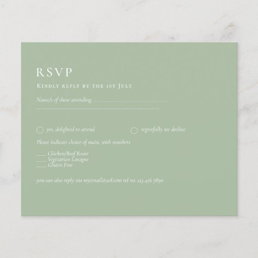 BUDGET bruiloft Sage Green Monochrome Wedding RSVP Flyer (Voorkant)