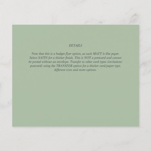 BUDGET bruiloft Sage Green Monochrome Wedding RSVP Flyer (Achterkant)
