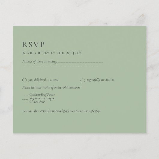 BUDGET bruiloft Sage Green Monochrome Wedding RSVP Flyer (Voorkant)