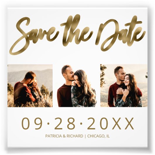 Budget Bruiloft Save The Date 3 Foto Collage Afdruk (Voorkant)