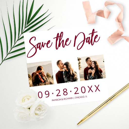 Budget Bruiloft Save The Date 3 Foto Collage Afdruk