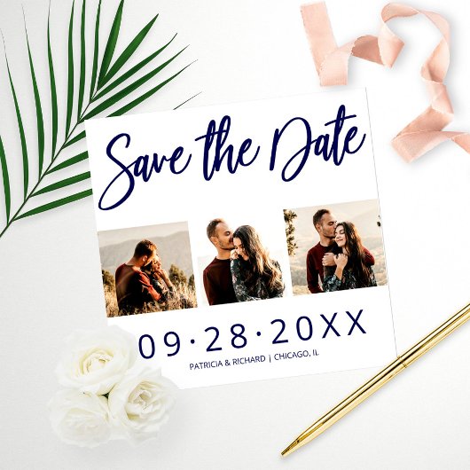 Budget Bruiloft Save The Date 3 Foto Collage Afdruk