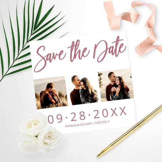 Budget Bruiloft Save The Date 3 Foto Collage Afdruk