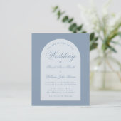 Budget Bruiloft Stof Blauw Boog Script Uitnodiging (Staand voorkant)