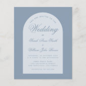Budget Bruiloft Stof Blauw Boog Script Uitnodiging (Voorkant)