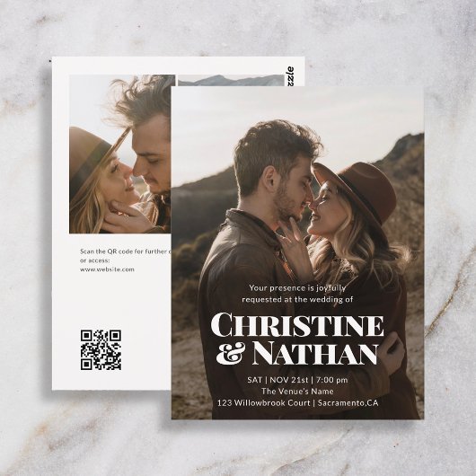 Budget Bruiloft Stout Chic 3 Foto QR Code Briefkaart