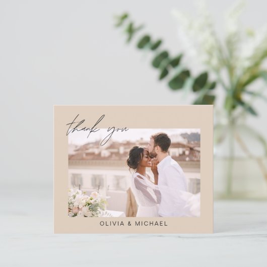 Budget bruiloft terracotta foto dank u kaarten (Staand voorkant)
