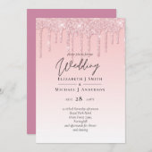 Budget Bruiloft Uitnodiging Glitter Roze Damesacht (Voorkant / Achterkant)