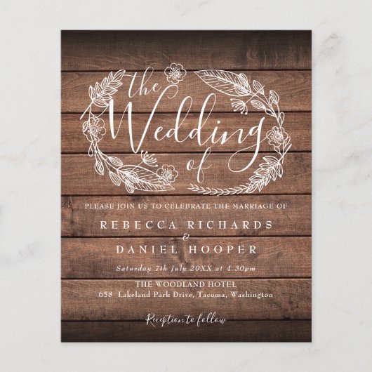 Budget Bruiloft uitnodiging met houten bladmotief (Voorkant)