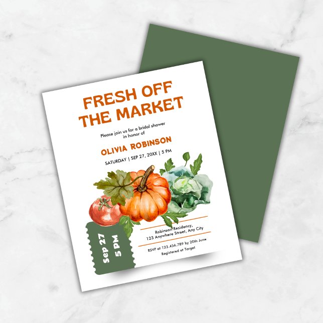Budget Bruiloft Uitnodiging Vers Van De Markt  (Budget Farmers Market Fresh Off the Market Bridal Shower Invitation   )