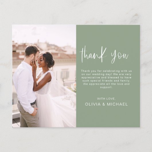 Budget Bruiloft Wijze Groene Foto Dank u Kaarten (Voorkant)