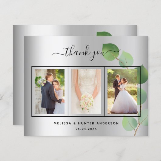 Budget bruiloft zilver fotoscript bedankt je kaart (Voorkant / Achterkant)