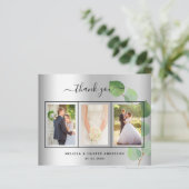Budget bruiloft zilver fotoscript bedankt je kaart (Staand voorkant)