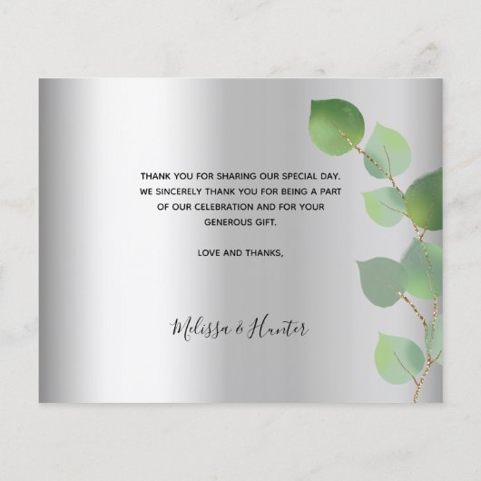 Budget bruiloft zilver fotoscript bedankt je kaart (Achterkant)