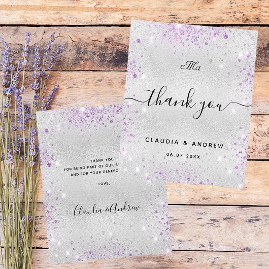 Budget bruiloft zilver paarse glitter bedankt