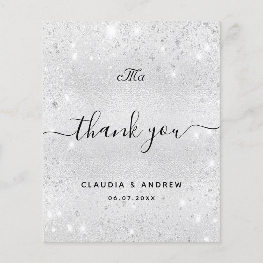 Budget bruiloft zilveren glitter stof bedankt (Voorkant)