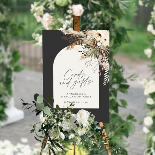 Budget bruiloftsfeest pampas kaarten en cadeaus zw poster