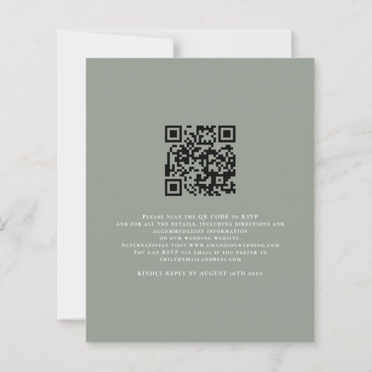 Budget bruiloftsinvatie met sage QR-code (Achterkant)