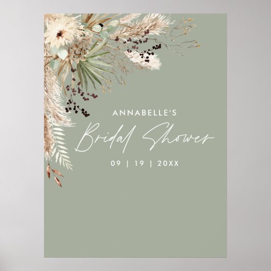 Budget bruiloftsshower pampasgras moderne elegant poster (Voorkant)