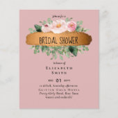 Budget Bruiloftsshower Roze Bloemen Goud Modern Flyer (Voorkant)