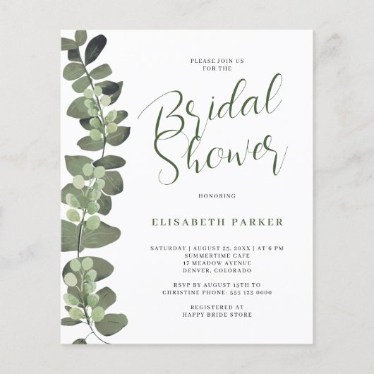 Budget bruiloftsshower uitnodiging papieren flyer (Voorkant)