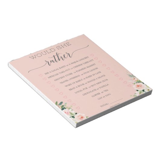 Budget Bruiloftsshower 'Would She Rather' Notitieb Notitieblok (Schuin)