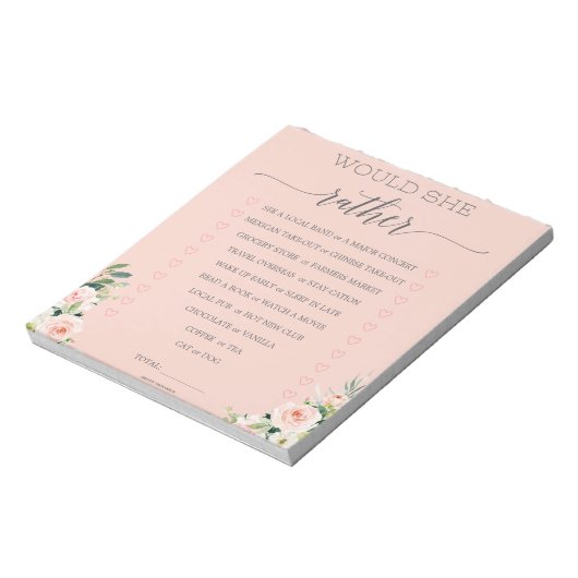 Budget Bruiloftsshower 'Would She Rather' Notitieb Notitieblok (Linkerzijde)