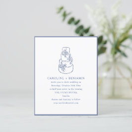 Budget bruiloftstaart uitnodiging met Franse blauw