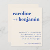 Budget Bruin Ecru Blauw Modern Huwelijksuitnodigin (Voorkant / Achterkant)