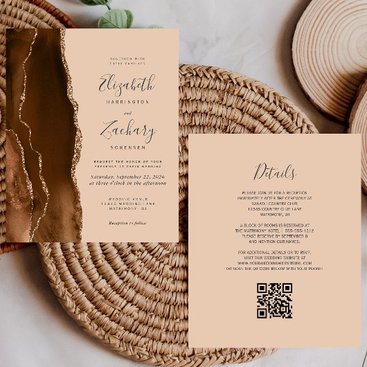 Budget Bruin Goud Agate Tan QR Code Trouw Uitnodig
