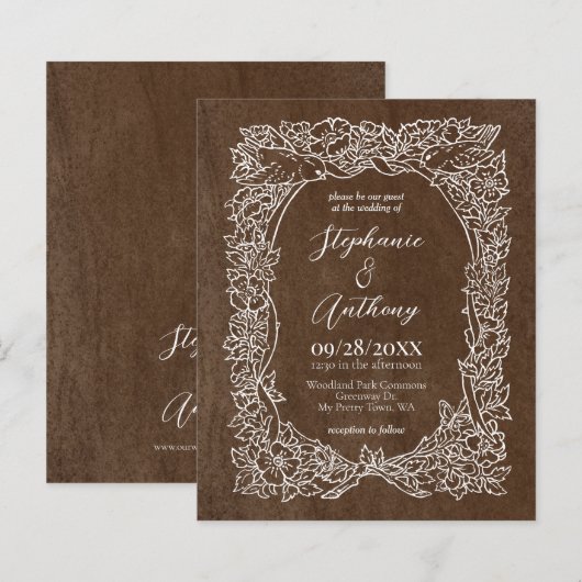 Budget Bruin Herfst Bloemen Bruiloft Uitnodiging (Voorkant / Achterkant)