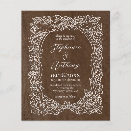 Budget Bruin Herfst Bloemen Bruiloft Uitnodiging (Voorkant)