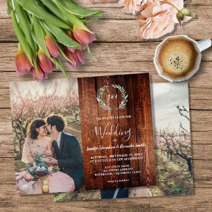 Budget bruinhout monogram foto Huwelijksuitnodigin Flyer