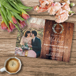 Budget bruinhout monogram foto Huwelijksuitnodigin Flyer