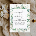 Budget Brunch & Bubble Bridal Shower Invitations<br><div class="desc">Budget Greenery Botanical Eucalyptus Foliage Greenery Waterverf Spring Wedding Brunch and Bubble Champagne Bridal Shower Invitations on white background - omvat moderne mooie en elegante scripttypografie met moderne botanische bladeren en groen voor de speciale Bride om te vieren.</div>