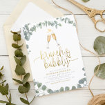 Budget Brunch & Bubble Eucalyptus Vrijgezellenfees<br><div class="desc">Het moderne ontwerp is voorzien van een grote hoeveelheid met de hand geschilderde waterverf eucalyptusbladeren, een illustratie van twee champagneglazen, "brunch & bubbly" in faux gouden scriptletters, en je partijdetails in moderne typografie. Klik op "Personaliseren" om de tekst te wijzigen. Een veelzijdig ontwerp, ideaal voor lente-, zomer-, herfst- of winterevenementen....</div>