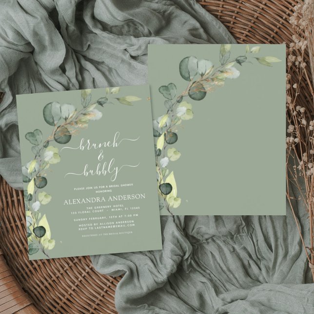 Budget Brunch & Bubble Sage Groene uitnodiging (Creator heeft geüpload)