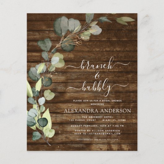 Budget Brunch & Bubble Vrijgezellenfeest Eucalyptu Flyer (Voorkant)