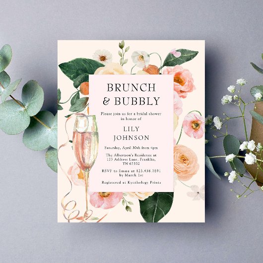 Budget Brunch & Bubbly Blush Bloemen Vrijgezellenf Flyer
