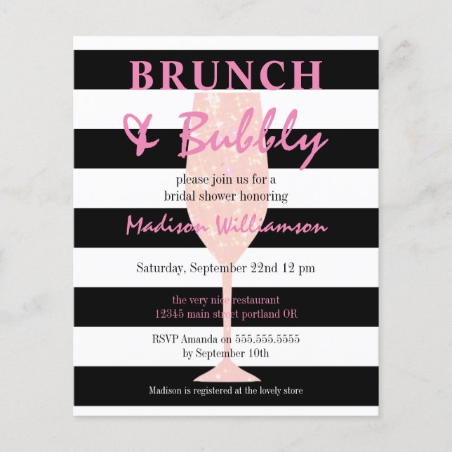 Budget Brunch & Bubbly Roze Glitter Bruiloftsborre (Voorkant)