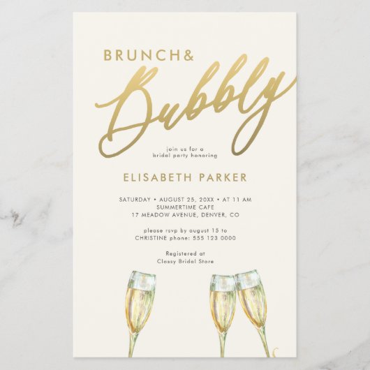 Budget brunch en bubbelige bruids douche uitnodigi flyer (Voorkant)