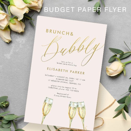Budget brunch en bubbelige bruids douche uitnodigi flyer