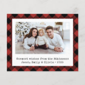 Budget Buffalo Plaid Photo Red Black Holiday Card (Voorkant)