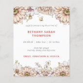 Budget Bumblebee Baby Foto geboorteaankondiging (Achterkant)