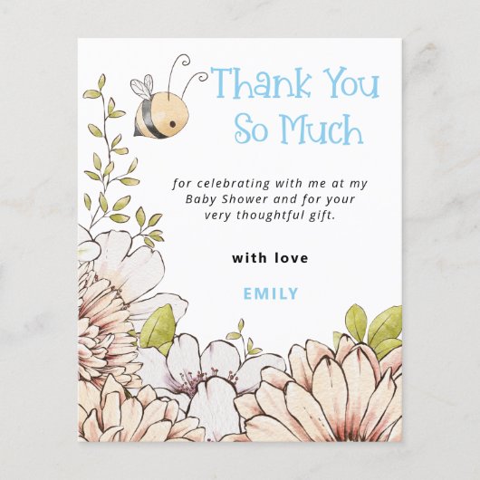 Budget Bumblebee Blue Baby shower Hartelijk dank (Voorkant)