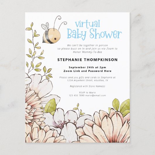 Budget Bumblebee Virtual Baby shower Invitation (Voorkant)